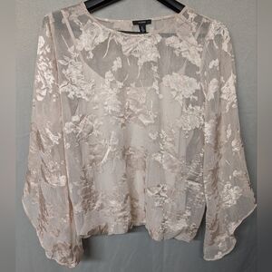 Alfani Sheer Floral Embroidered Blouse With Built-in Tank in Champagne Size XL